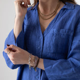 WNT Collection - W126853-21 – Camisa azul larga 100% lino con bolsillos en el pecho - Mujer