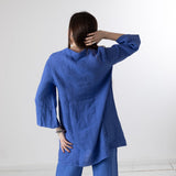 WNT Collection - W126853-21 – Camisa azul larga 100% lino con bolsillos en el pecho - Mujer