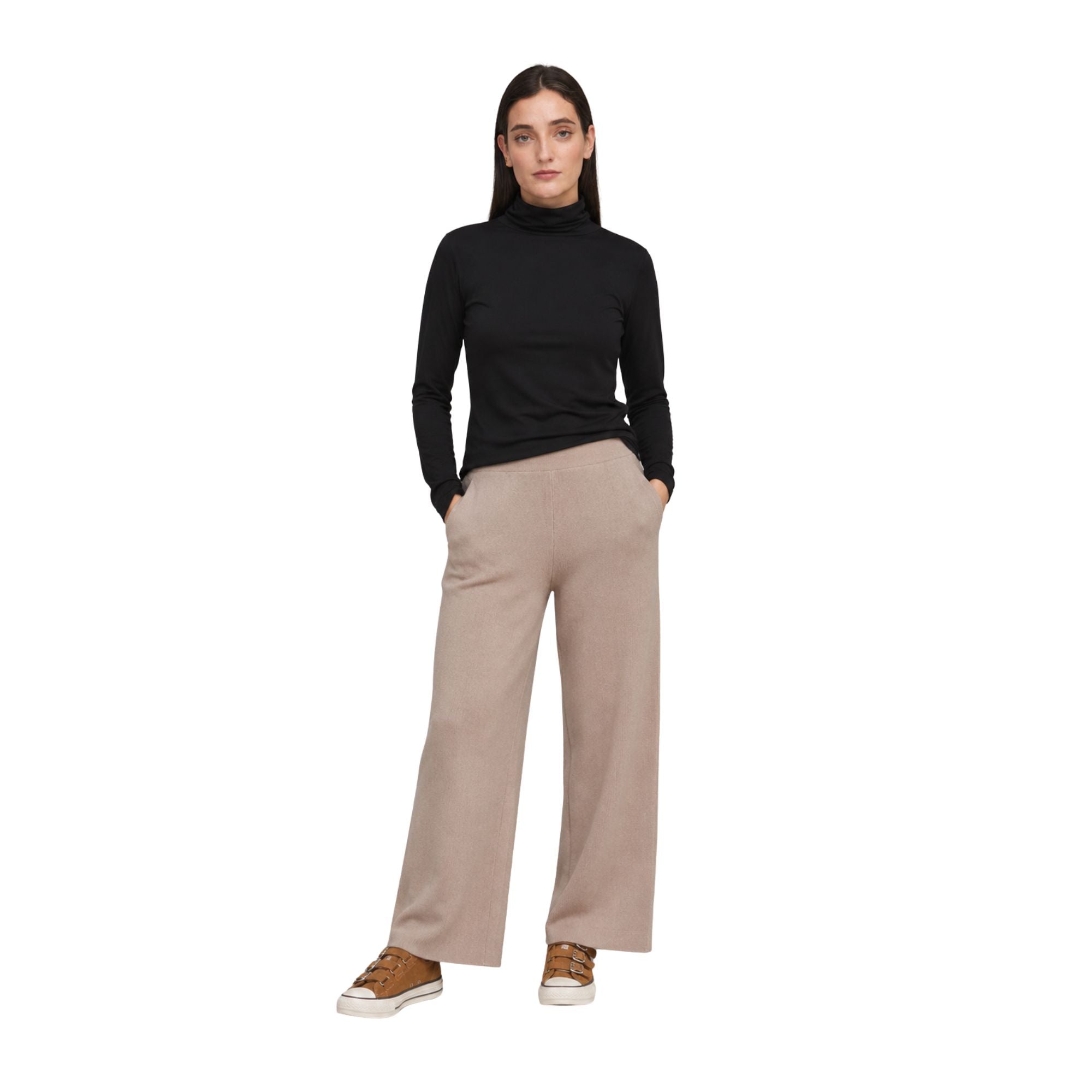 Camiseta negra básica de cuello cisne WNT Collection para mujer Konestilochic