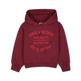 Zadig&Voltaire - X60801-954 - Sudadera granate 100% algodón con capucha y logotipo con pedrería - Niña