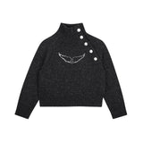 Zadig&Voltaire - X60808-A48 - Jersey de lana gris jaspeado de cuello alto y mangas raglán - Niña