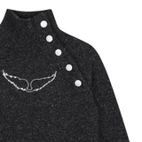 Zadig&Voltaire - X60808-A48 - Jersey de lana gris jaspeado de cuello alto y mangas raglán - Niña