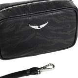 Zadig&Voltaire - X60882-09B - Bolso negro de mano con estampado de barniz de tigre (10x16x5,5 cm.)
