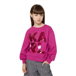 Sudadera fucsia niña KARL LAGERFELD Kids con lentejuelas Konestilochic