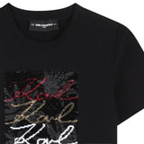 Karl Lagerfeld - Z31153-09B – Camiseta negra de manga corta con dibujo reversible con lentejuelas - Niña