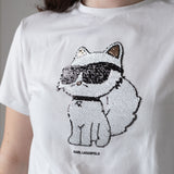 Karl Lagerfeld - Z31153-10P – Camiseta blanca de manga corta con dibujo reversible con lentejuelas - Niña